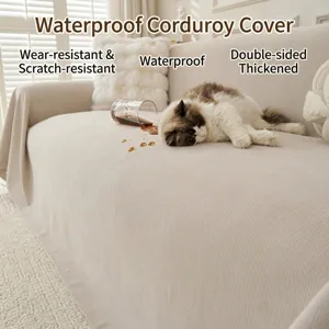 Thickened Corduroy Sofa Cover Anti-Cat Scratch Waterproof Sofa Towel Japanese Style Solid Color Jacquard Furniture Protector For Living Room