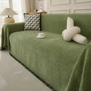 Chenille Fischgrätenmuster Sofaüberwurf Universal Sofatuch Mit Quasten Einfarbig Couch Decke Schutzhülle Wohnzimmer Dekor