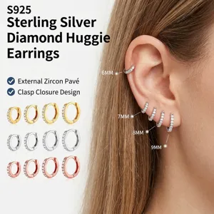 Classic Huggie Hoop Earrings 925 Sterling Silver With 5A Cubic Zirconia Minimalist Chic Jewelry For Women
