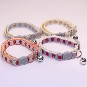Cute apple pattern pet cat collar with lace bell and safety buckle for small dogs and cats.