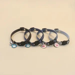 Pet Denim Collar Adjustable Cute Bell Footprint Charm Puppy Cat Neck Strap Fashion Pet Accessories Supplies