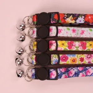 Floral cat collar with bell and safety buckle pet accessories detailed view set of 5 pieces