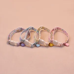 Cute cat collar with heart pendant adjustable safety buckle small dog neck strap cute