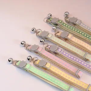 Cute checkered pet collar with bell and cat buckle, perfect for cats and small dogs.