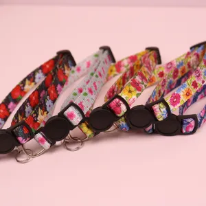 Cute floral cat collars with safety buckle and bell, perfect pet accessories for small cats dogs.