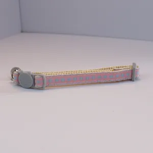 Cute pink plaid cat collar with bell safety buckle pet neck strap for small dogs cats