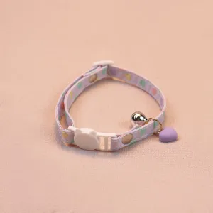 Cute purple cat collar with heart pattern, safety buckle, bell and cute pendant for small pets