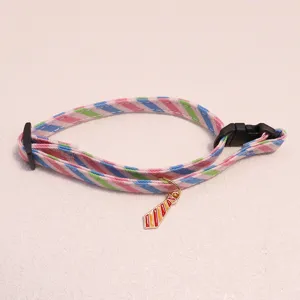 Colorful striped pet collar with tie pendant, adjustable neck strap for small cats and dogs.