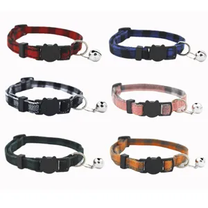 British Style Plaid Pet Collar With Bell And Safety Buckle Adjustable Kitten Puppy Necklace Cute Pet Accessories