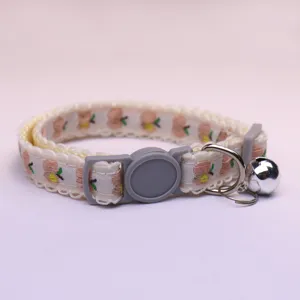 Cute cartoon cat collar with bell, retro lace pet neck strap for small dogs and kittens.