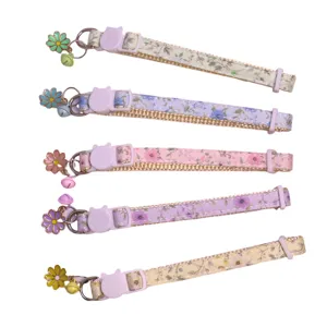 Floral cat collar with cute bell and flower charm for kittens and puppies pet accessories