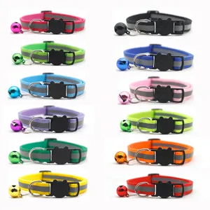Reflective Pet Collar With Bell And Safety Buckle Nylon Dog Cat Collars Colorful Neck Straps For Pets