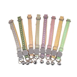 Colorful plaid pet collar with safety buckle and bell for cute cats and small dogs.