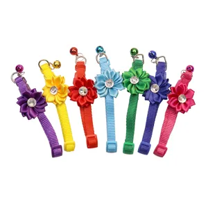 Colorful pet collar with fabric flower rhinestone and bell for cats and small dogs
