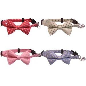 Cute pet plaid collar with bowknot and bell for cats and dogs adjustable details product
