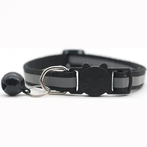 Black reflective pet collar with cat safety buckle and bell for cats and dogs daily wear.