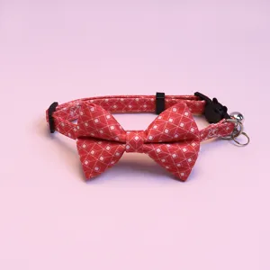Red plaid pet collar with cute bow tie and bell adjustable cat dog neck strap accessory