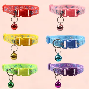 Verstellbares Nylon Haustierhalsband Süßer Knochen Stern Druck Welpe Kätzchen Halsgurt Mit Glocke Kleiner Hund Katze Haustier Zubehör