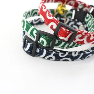 Japanese style pet cat collar with bell, cute puppy necklace and kitten accessories.
