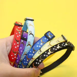 Colorful pet dog and cat collars with cute gold foil moon and star print, adjustable.