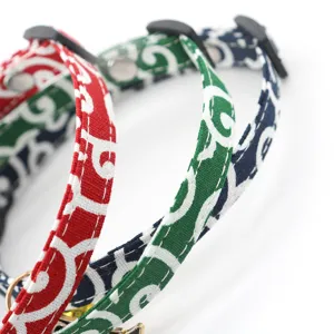 Cute Japanese style pet cat dog collar with bell and colorful printed ribbon design.