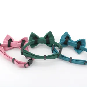 Velvet bowknot pet collar with bell for cats and small dogs adjustable safety design