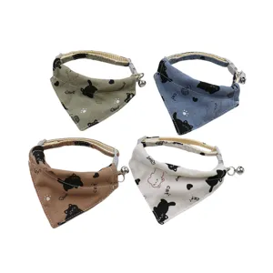 Cute pet triangle bib with bell, adjustable cat and dog collar, lovely cartoon print scarf.