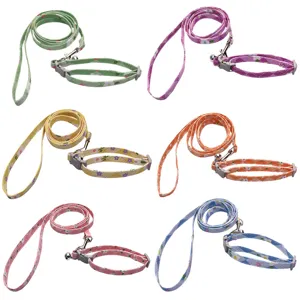 Cute floral pet leash and collar set for small medium dogs cats, multi-color pet walking leash.