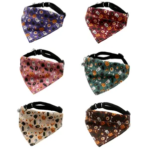 Halloween Pet Triangle Scarf Cute Dog Cat Saliva Towel Bell Collar Festive Polyester Printed Party Accessories