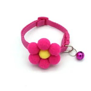 Pink pet collar with plush sunflower and bell for small dogs and cats main view display
