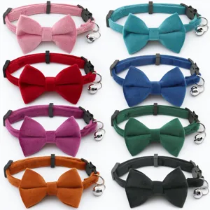 Suede Pet Collar with Bowknot and Bell Soft Velvet Adjustable Neck Strap for Small Dogs and Cats Cute Pet Accessories