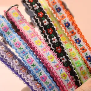 Colorful floral embroidered pet collar with cute lace edge for cats and dogs use.