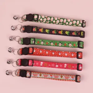 Christmas pet collar set with cute bells and safety buckles for cats and small dogs.