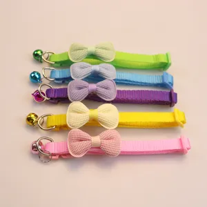 Cute pet collar with bow and bell small dog cat neck strap adjustable colorful set