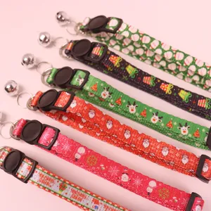 Christmas pet collar with bell cute puppy kitten adjustable holiday neck strap accessories