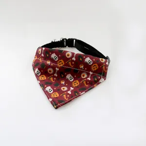 Cute Halloween pet bandana collar with bell, spooky ghost and pumpkin print for dogs and cats.