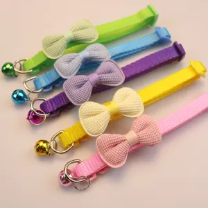 Colorful pet collar set with cute padded bows and crisp bells, soft nylon for cats and dogs.