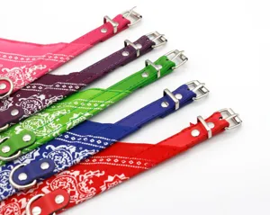 Colorful pet bandana collars with PU leather straps and paisley patterns for small dogs cats.