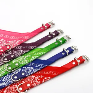 Colorful pet bandana with collar, adjustable leatherette strap for small dogs and cats.