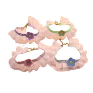 Cute lace pet collar with knitted flower, sweet princess style cat and dog neck accessories
