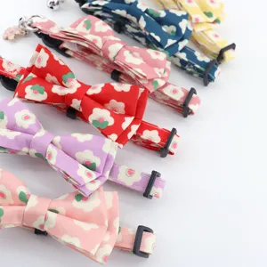Floral pet cat dog collar with bow tie and cute bell detail accessory for small pets daily