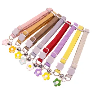 Corduroy cat collar cute bell flower pet neck strap adjustable safety buckle accessory