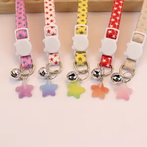 Cute star print pet collar with bell and cat buckle, perfect for small cats and dogs daily wear.