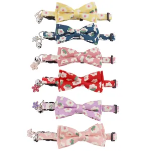 Set of 6 cute floral pet cat collars with bowknot bell and flower pendant for small dogs.