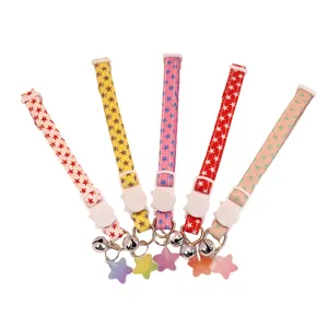 Cute star print pet collar with bell and cat buckle, colorful small dog cat neck strap accessories.