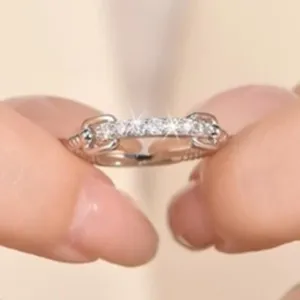 Bague De Luxe Diamant Moissanite Elegant Design Boucle Argent Femme Mode Bijou