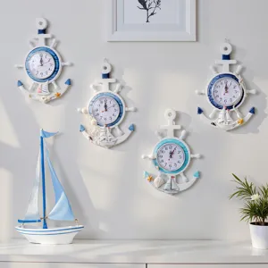 Reloj de pared con ancla de estilo mediterraneo de madera decoracion nautica