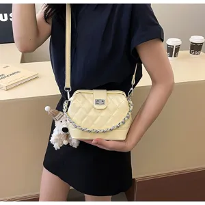Borsa a tracolla trapuntata retrò da donna, borsa a mano alla moda coreana con catena.