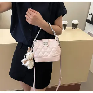 Borsa a tracolla trapuntata vintage da donna, elegante borsa in pelle PU rosa.