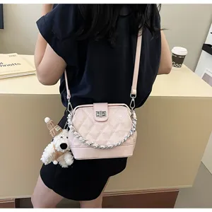 Donna vintage matelassé catena borsa a tracolla elegante borsetta con ciondolo cucciolo
